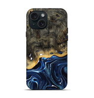 iPhone 15 Wood Live Edge Phone Case - Leona (Blue, 800541)