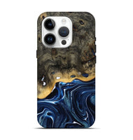 iPhone 15 Pro Wood Live Edge Phone Case - Leona (Blue, 800541)