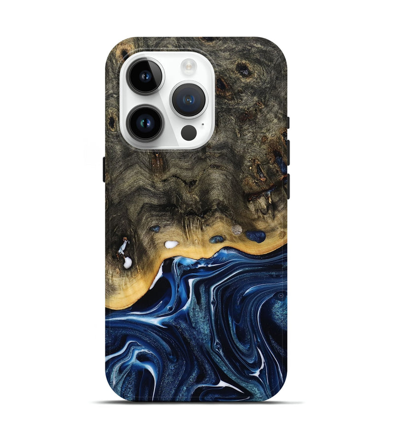 iPhone 15 Pro Wood Live Edge Phone Case - Leona (Blue, 800541)