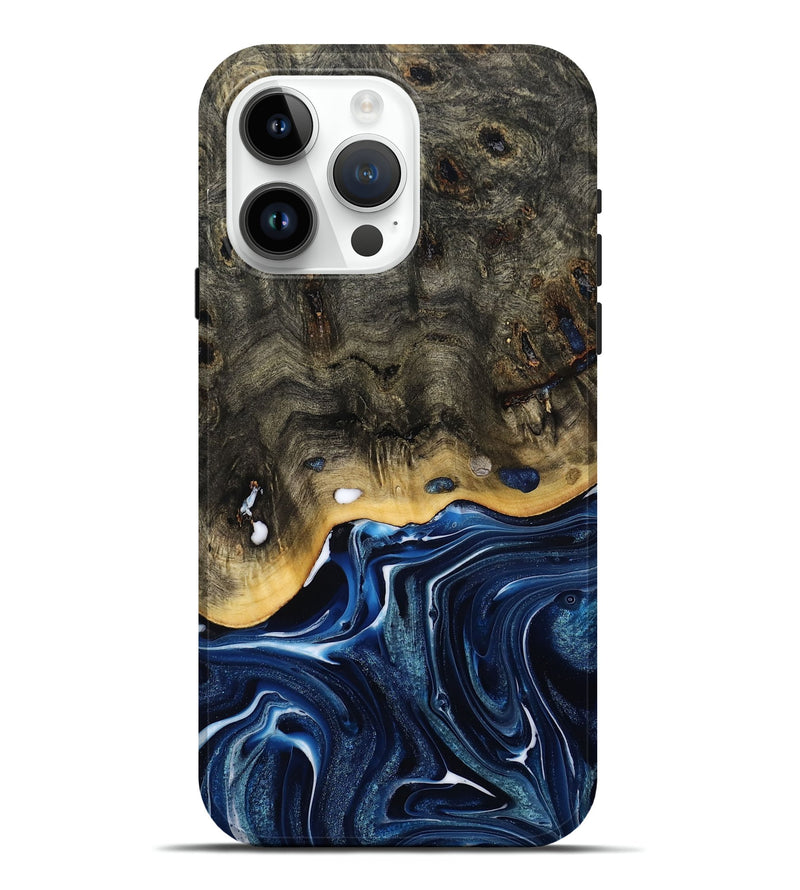 iPhone 15 Pro Max Wood Live Edge Phone Case - Leona (Blue, 800541)
