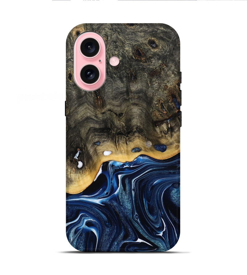 iPhone 16 Wood Live Edge Phone Case - Leona (Blue, 800541)