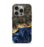 iPhone 16 Pro Wood Live Edge Phone Case - Leona (Blue, 800541)