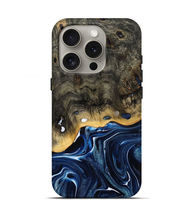 iPhone 16 Pro Wood Live Edge Phone Case - Leona (Blue, 800541)