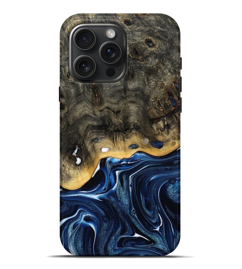 iPhone 16 Pro Max Wood Live Edge Phone Case - Leona (Blue, 800541)