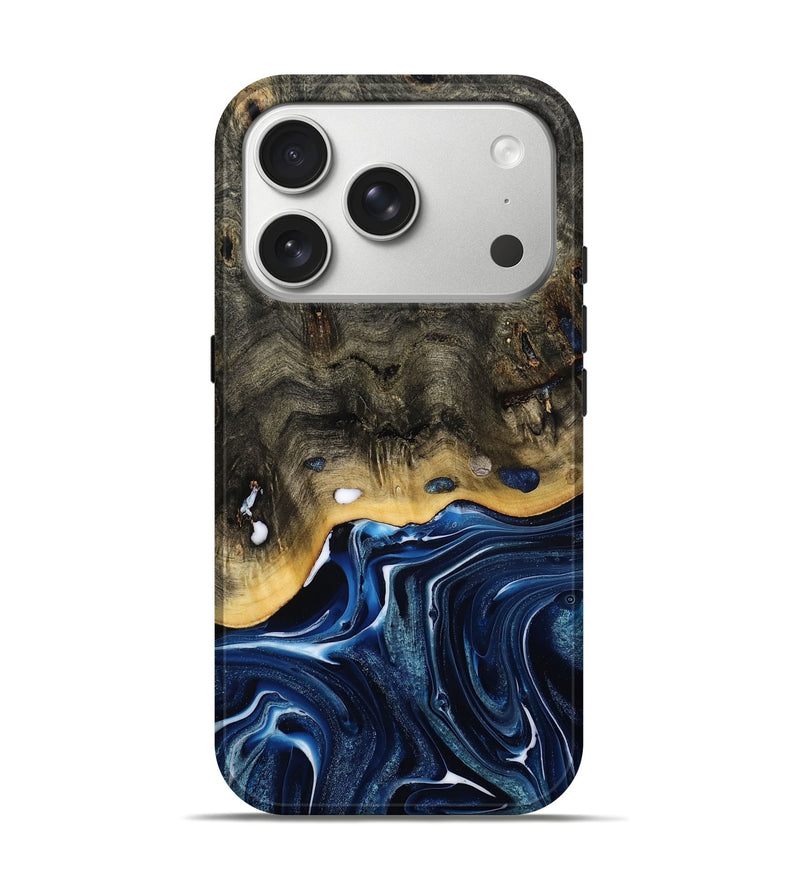 iPhone 17 Pro Wood Live Edge Phone Case - Leona (Blue, 800541)