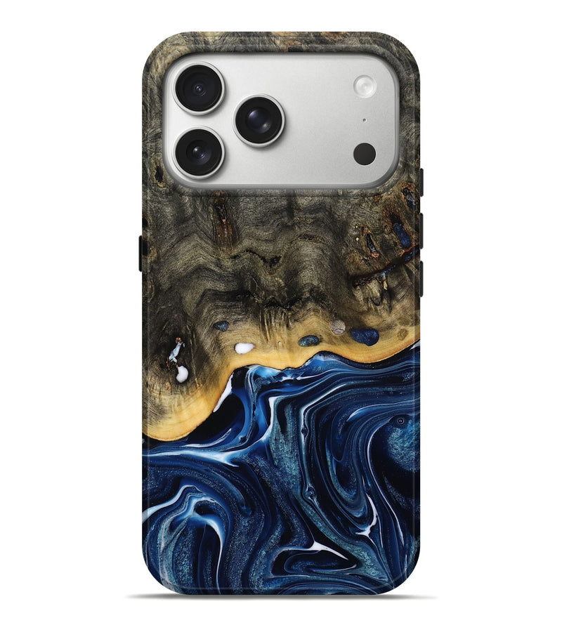 iPhone 17 Pro Max Wood Live Edge Phone Case - Leona (Blue, 800541)