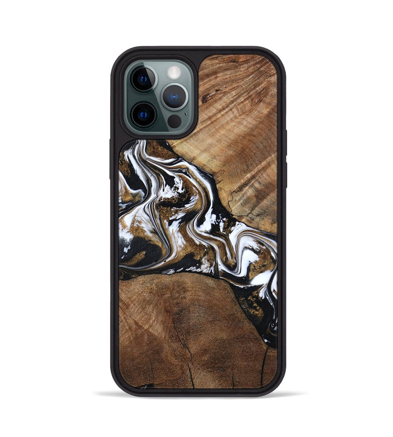iPhone 12 Pro Wood Phone Case - Rosanne (Black & White, 800556)