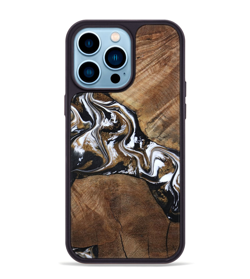 iPhone 14 Pro Max Wood Phone Case - Rosanne (Black & White, 800556)