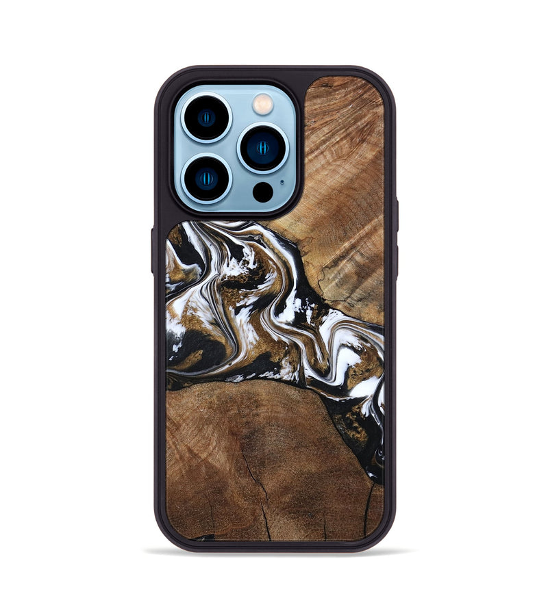 iPhone 14 Pro Wood Phone Case - Rosanne (Black & White, 800556)