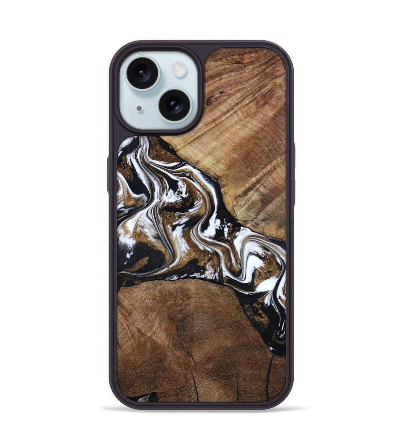 iPhone 15 Wood Phone Case - Rosanne (Black & White, 800556)
