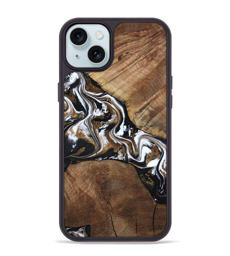 iPhone 15 Plus Wood Phone Case - Rosanne (Black & White, 800556)