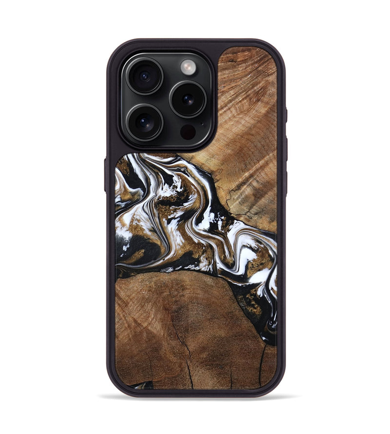 iPhone 15 Pro Wood Phone Case - Rosanne (Black & White, 800556)