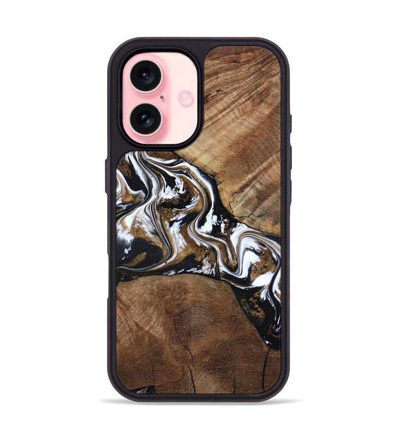 iPhone 16 Wood Phone Case - Rosanne (Black & White, 800556)