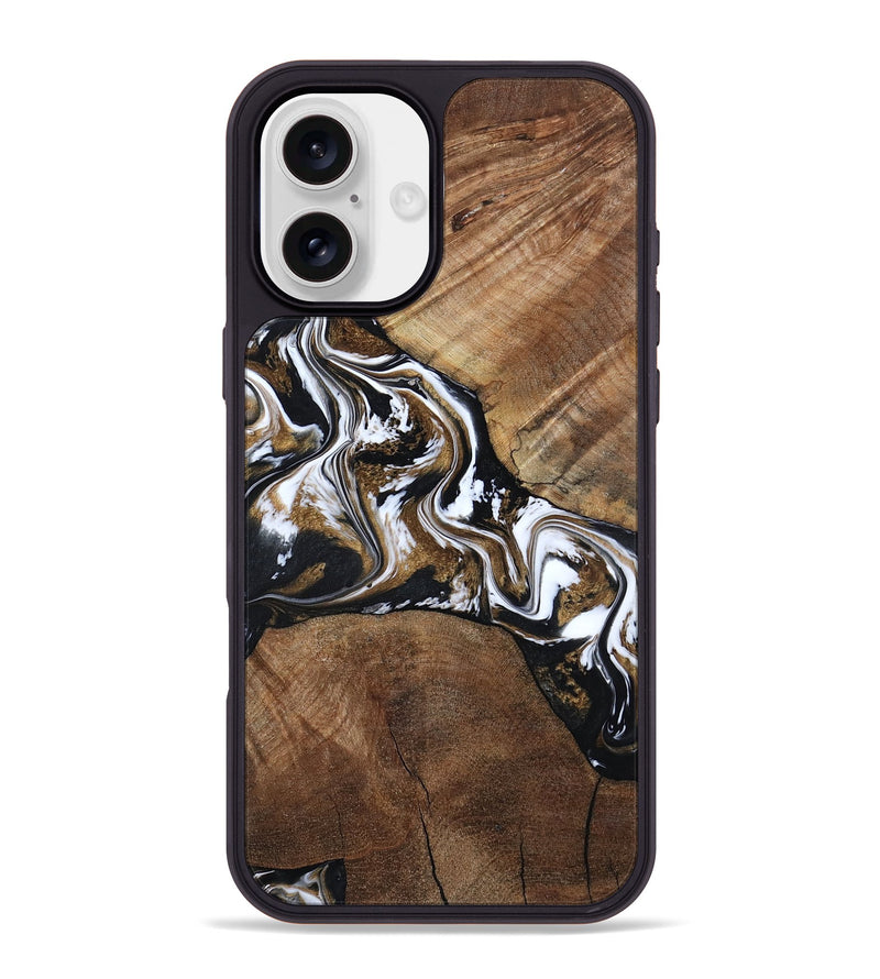 iPhone 16 Plus Wood Phone Case - Rosanne (Black & White, 800556)