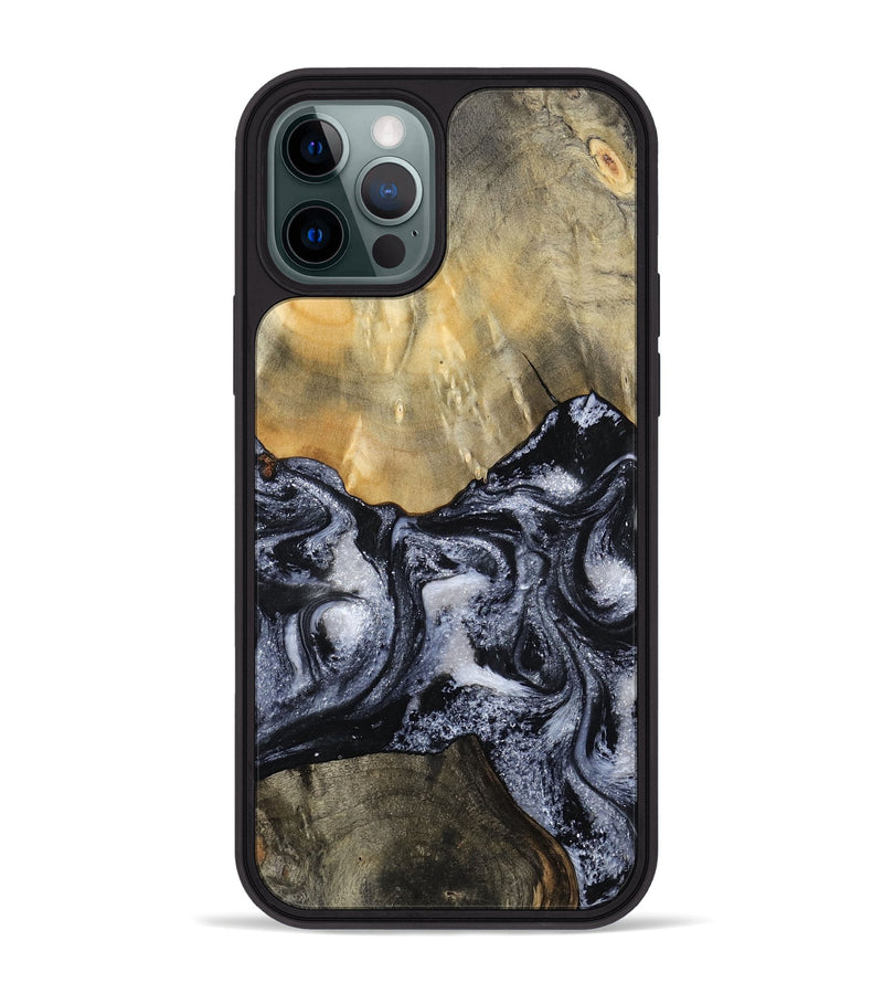 iPhone 12 Pro Max Wood Phone Case - Andria (Black & White, 800558)