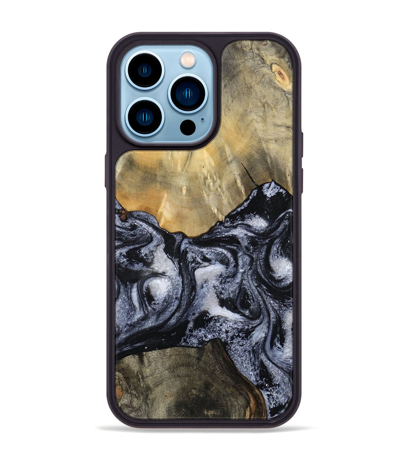 iPhone 14 Pro Max Wood Phone Case - Andria (Black & White, 800558)