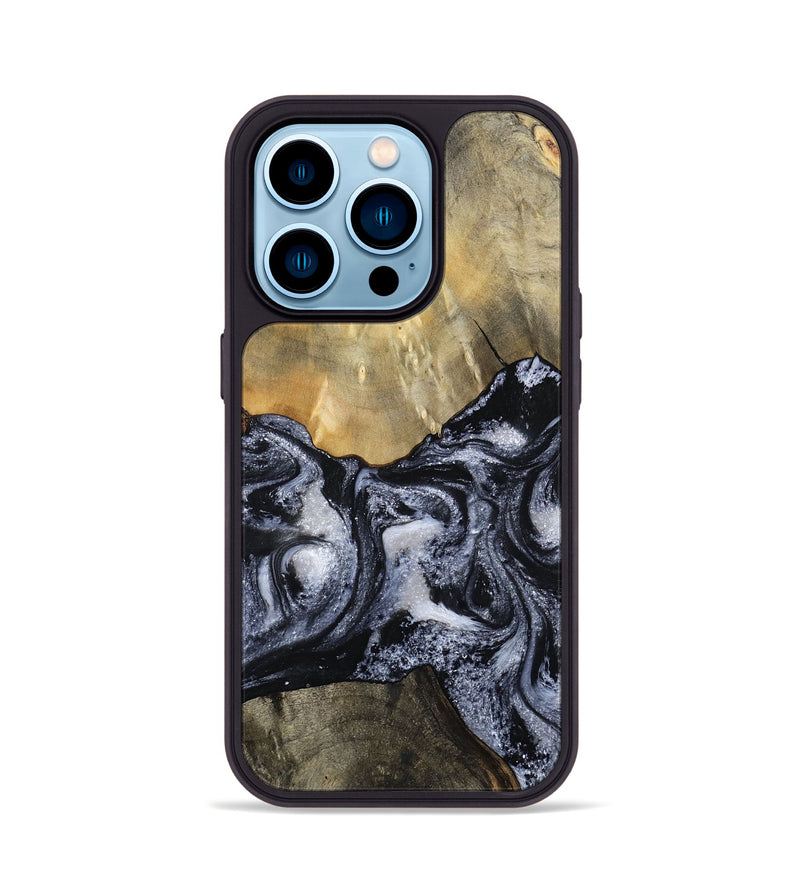 iPhone 14 Pro Wood Phone Case - Andria (Black & White, 800558)