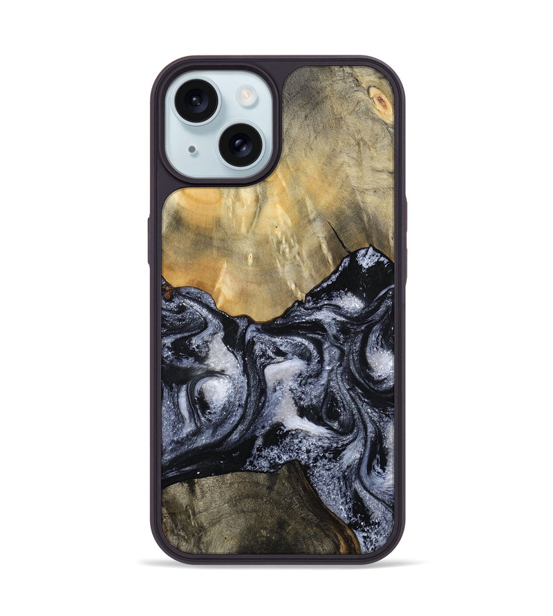 iPhone 15 Wood Phone Case - Andria (Black & White, 800558)