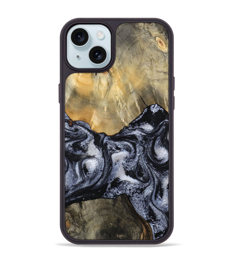 iPhone 15 Plus Wood Phone Case - Andria (Black & White, 800558)