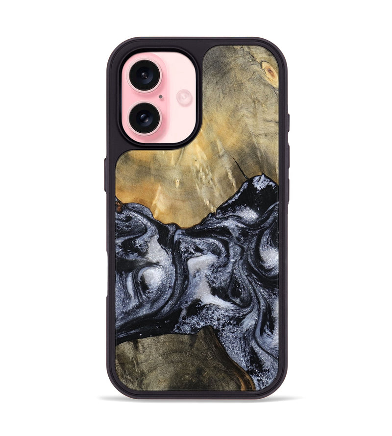 iPhone 16 Wood Phone Case - Andria (Black & White, 800558)