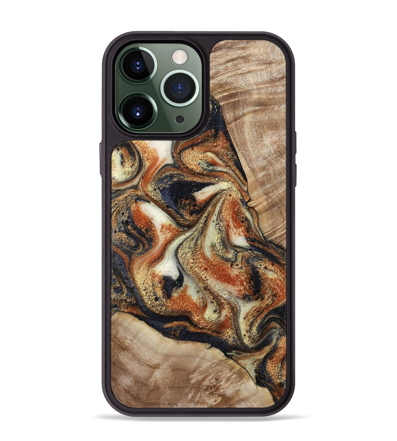 iPhone 13 Pro Max Wood Phone Case - Jayleen (Teal & Gold, 800560)