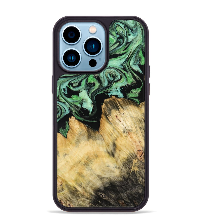 iPhone 14 Pro Max Wood Phone Case - Camila (Green, 800663)