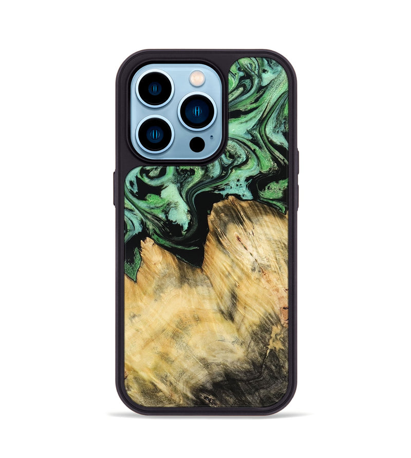 iPhone 14 Pro Wood Phone Case - Camila (Green, 800663)