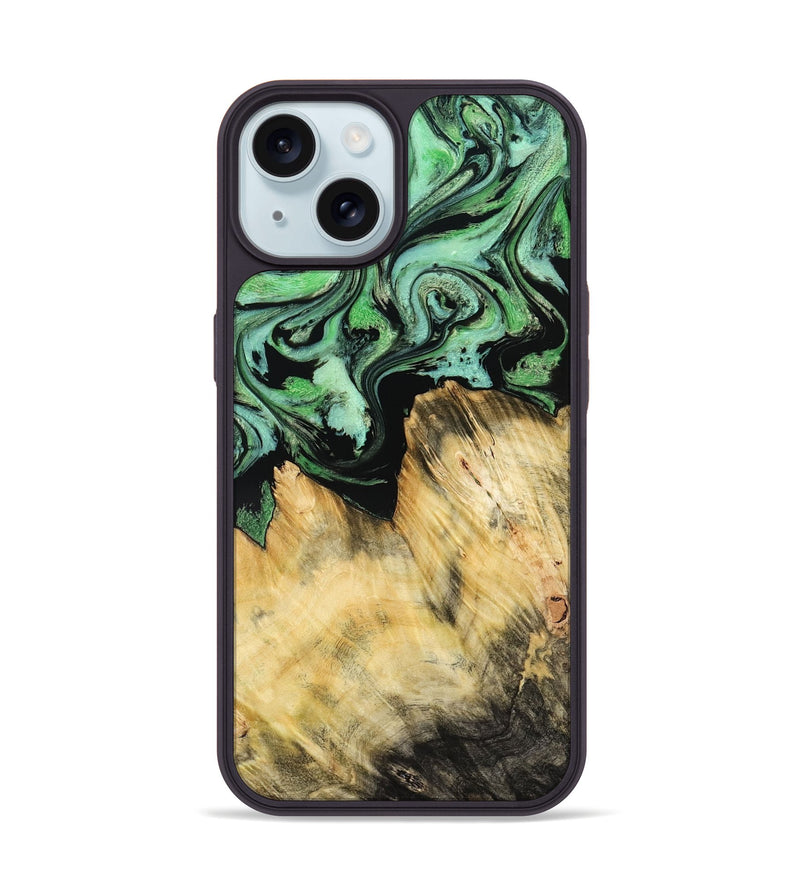 iPhone 15 Wood Phone Case - Camila (Green, 800663)