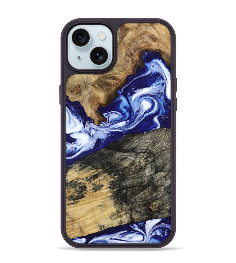iPhone 15 Plus Wood Phone Case - Maxwell (Blue, 800664)