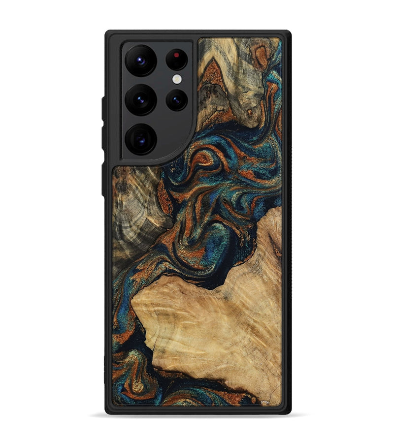 Galaxy S22 Ultra Wood Phone Case - Eli (Teal & Gold, 800677)