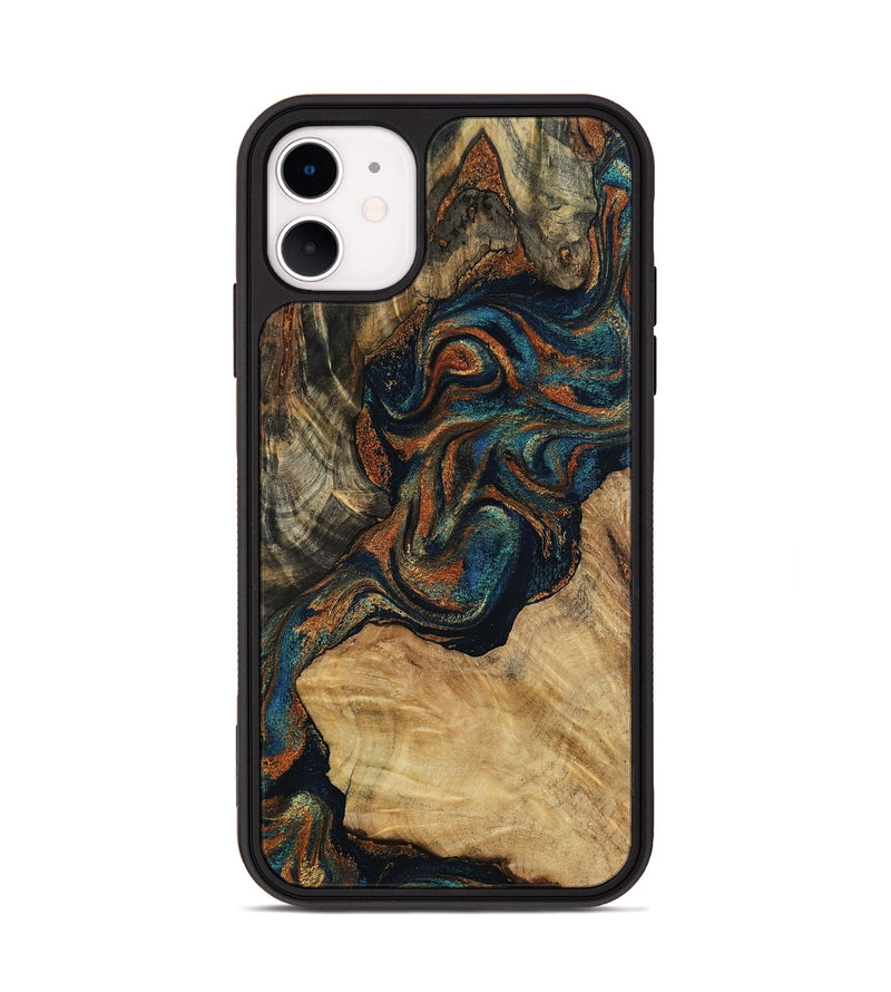 iPhone 11 Wood Phone Case - Eli (Teal & Gold, 800677)