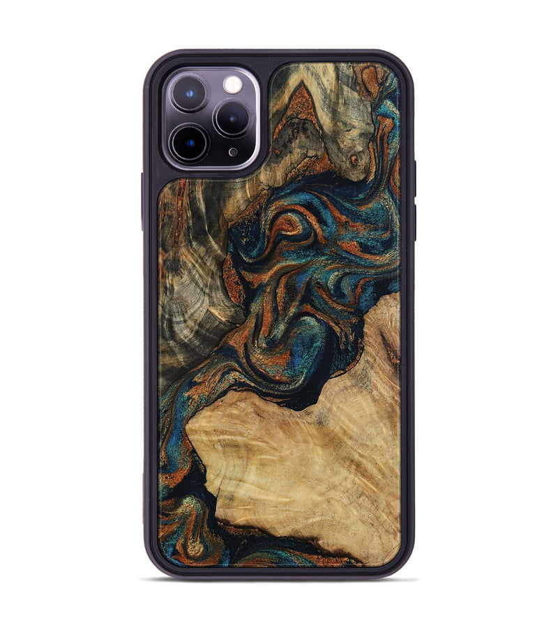 iPhone 11 Pro Max Wood Phone Case - Eli (Teal & Gold, 800677)