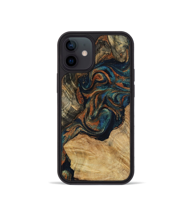 iPhone 12 mini Wood Phone Case - Eli (Teal & Gold, 800677)
