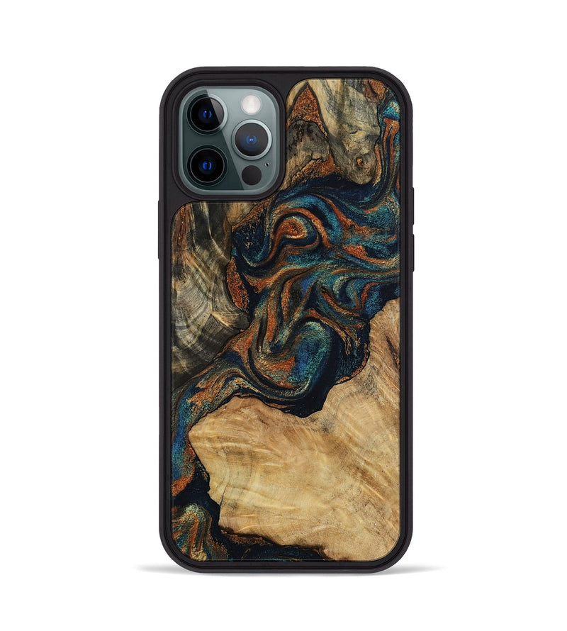 iPhone 12 Pro Wood Phone Case - Eli (Teal & Gold, 800677)