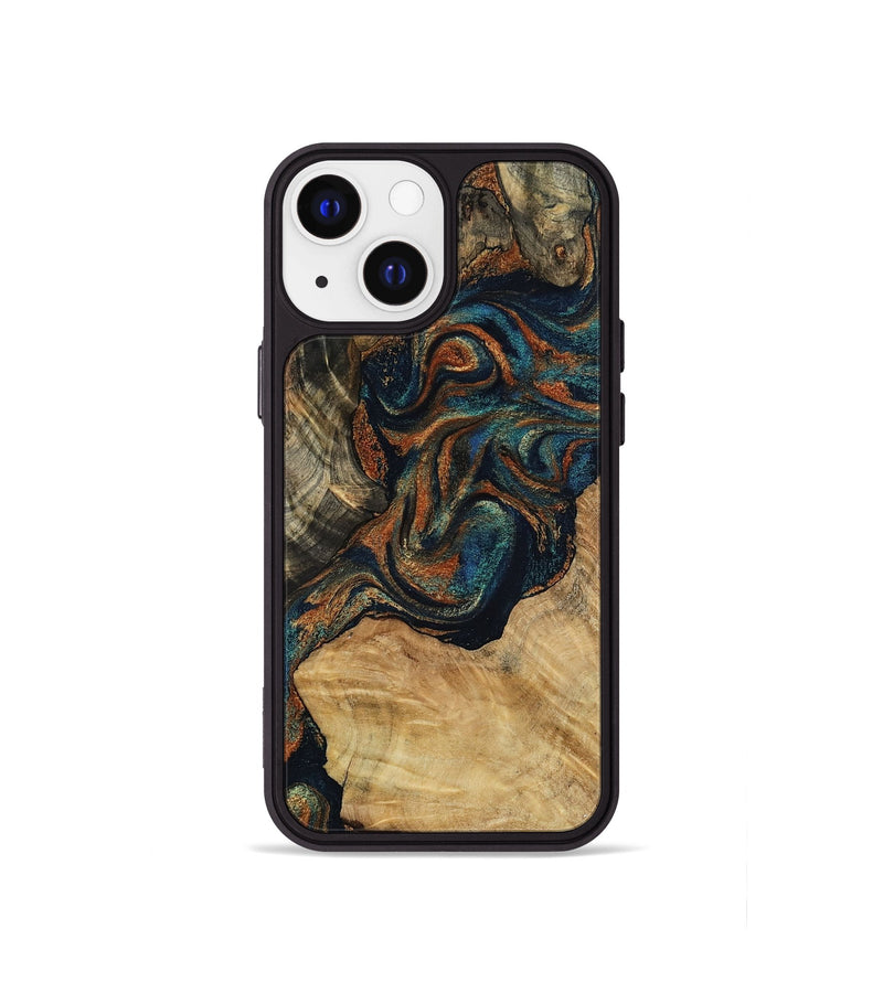 iPhone 13 mini Wood Phone Case - Eli (Teal & Gold, 800677)
