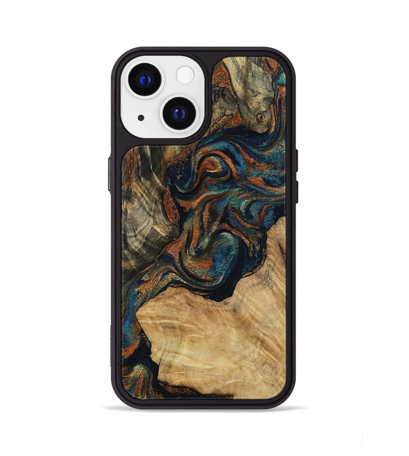iPhone 13 Wood Phone Case - Eli (Teal & Gold, 800677)
