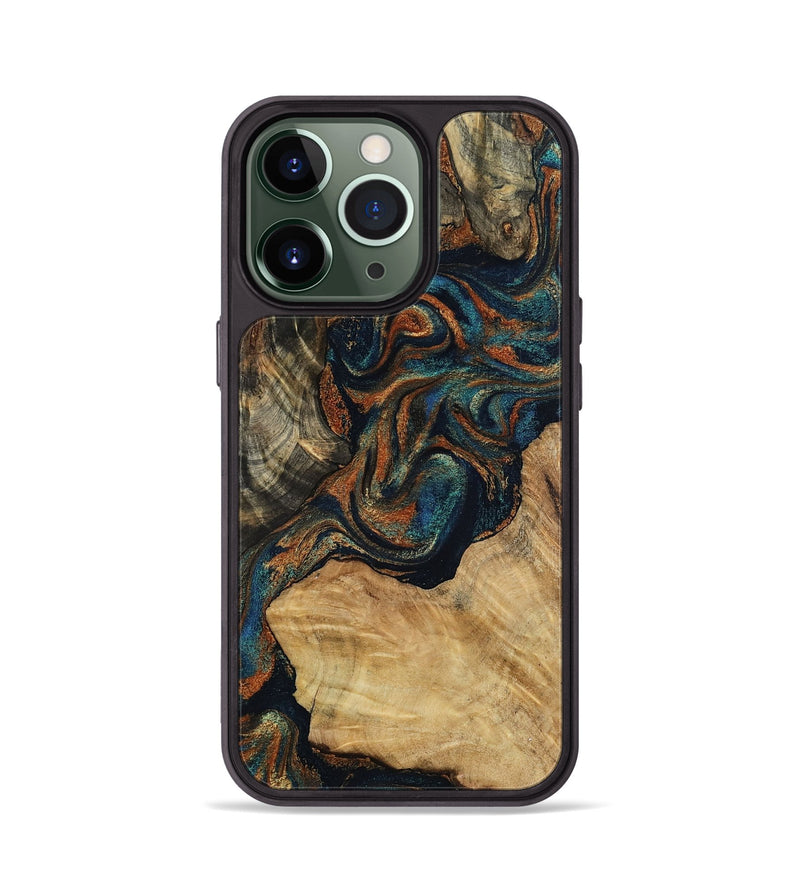 iPhone 13 Pro Wood Phone Case - Eli (Teal & Gold, 800677)