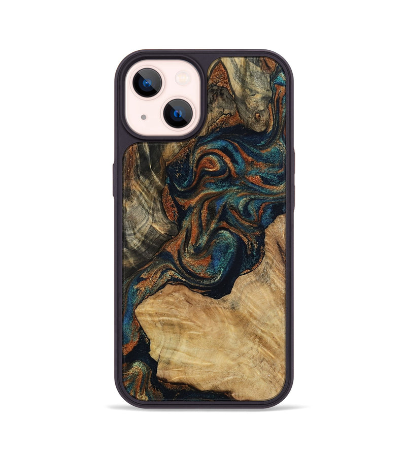 iPhone 14 Wood Phone Case - Eli (Teal & Gold, 800677)