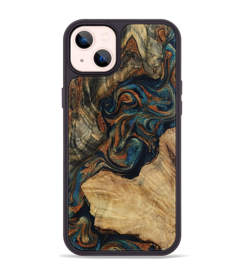 iPhone 14 Plus Wood Phone Case - Eli (Teal & Gold, 800677)