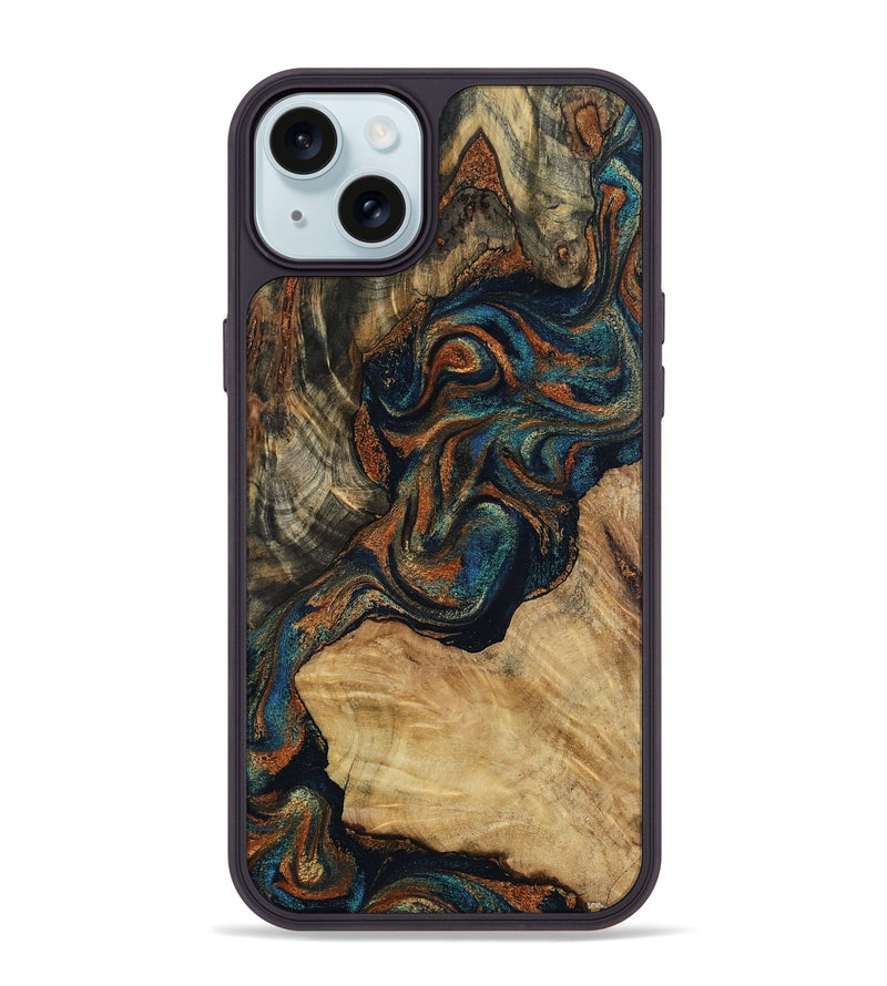 iPhone 15 Plus Wood Phone Case - Eli (Teal & Gold, 800677)