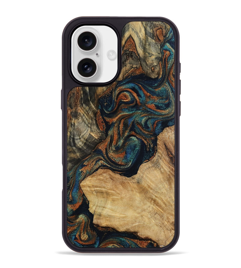 iPhone 16 Plus Wood Phone Case - Eli (Teal & Gold, 800677)