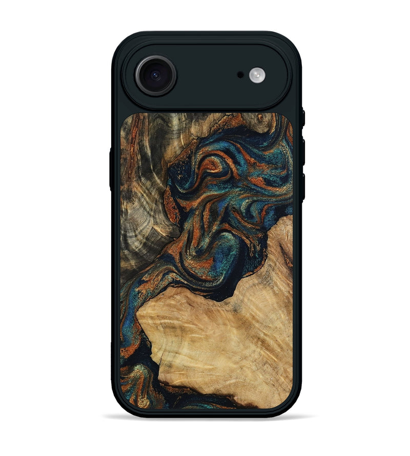 iPhone 17 Air Wood Phone Case - Eli (Teal & Gold, 800677)