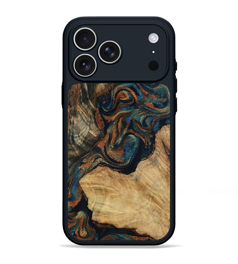 iPhone 17 Pro Max Wood Phone Case - Eli (Teal & Gold, 800677)