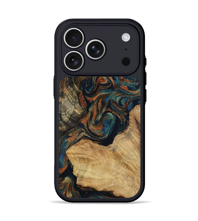 iPhone 17 Pro Wood Phone Case - Eli (Teal & Gold, 800677)