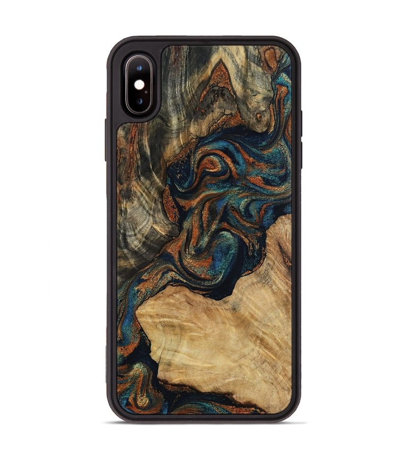 iPhone Xs Max Wood Phone Case - Eli (Teal & Gold, 800677)