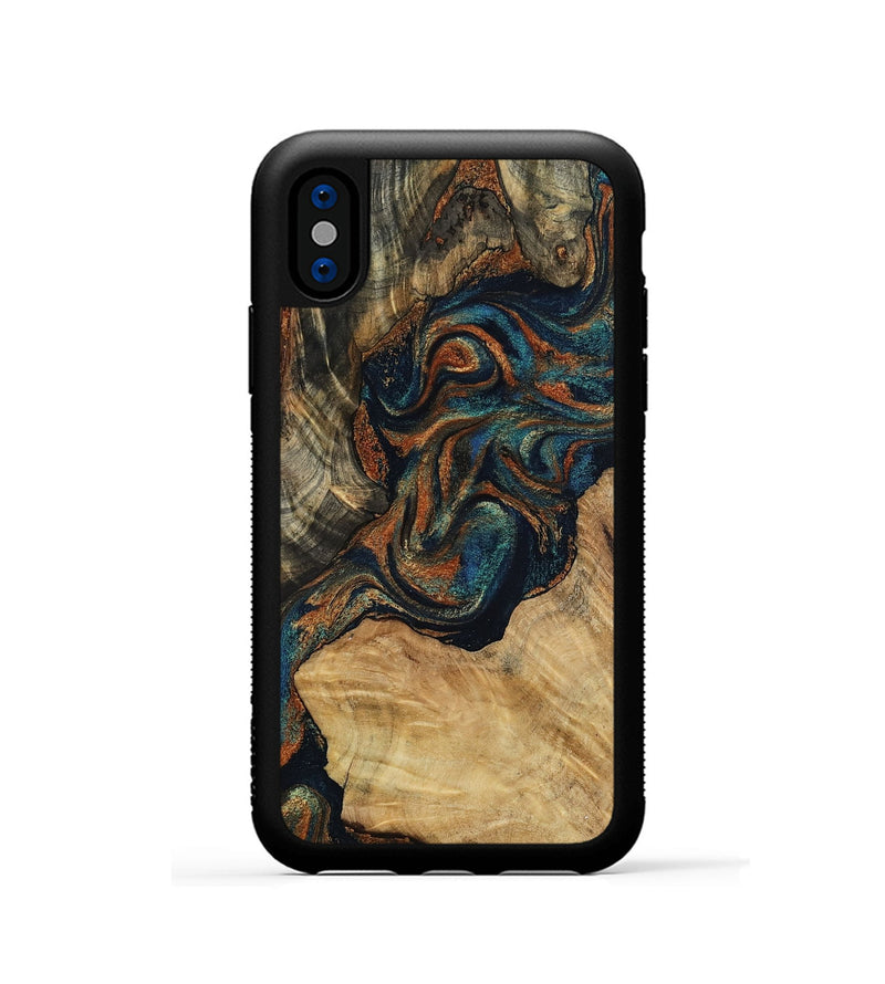iPhone Xs Wood Phone Case - Eli (Teal & Gold, 800677)
