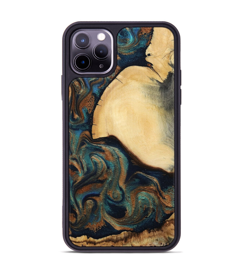 iPhone 11 Pro Max Wood Phone Case - Verda (Teal & Gold, 800682)