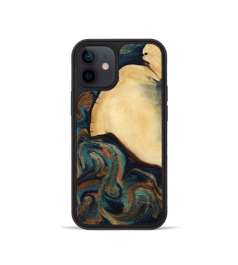iPhone 12 mini Wood Phone Case - Verda (Teal & Gold, 800682)