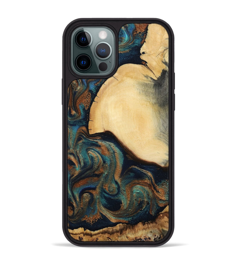 iPhone 12 Pro Max Wood Phone Case - Verda (Teal & Gold, 800682)