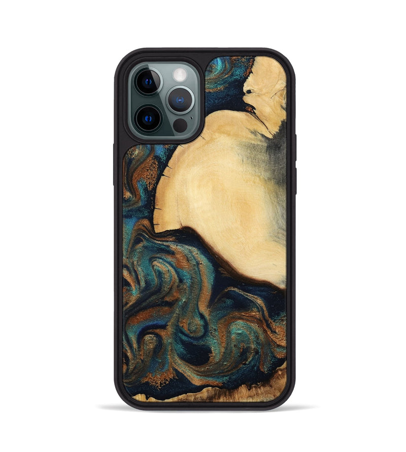 iPhone 12 Pro Wood Phone Case - Verda (Teal & Gold, 800682)